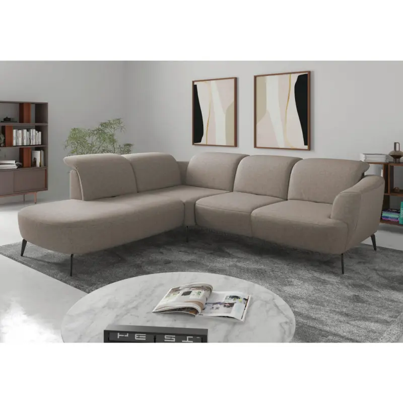 Ecksofa ZOE E in Flachgewebe Taupe 267/300 cm