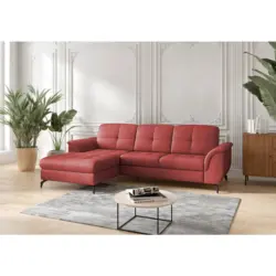 Ecksofa Zora E in Vliesstoff Kombination Echtleder/Stoff Rot 164/262 cm