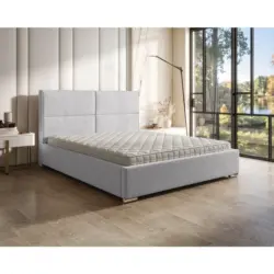 Polsterbett gepolstertes Kopfteil, Lattenrost, Bettkasten Hellgrau 200/200 cm