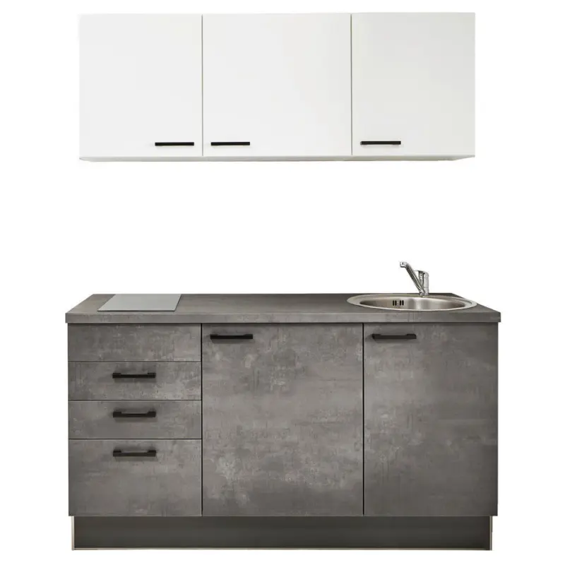 K&uuml;chenblock 160 cm in Graphitfarben, Wei&szlig;