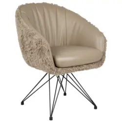 Armlehnstuhl Sitzfl&auml;che 360&deg; drehbar, automatische R&uuml;ckholfunktion Teddystoff Echtleder