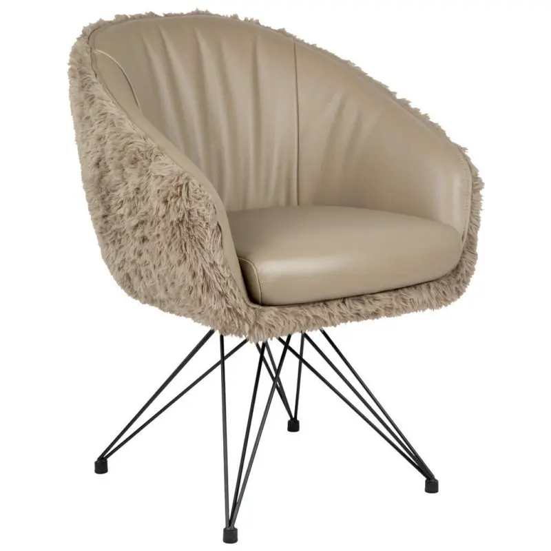 Armlehnstuhl Sitzfl&auml;che 360&deg; drehbar, automatische R&uuml;ckholfunktion Teddystoff Echtleder