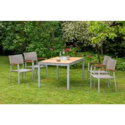 Gartensessel-Set in Holz, Metall, Kunststoff Silberfarben, Akaziefarben, Beige