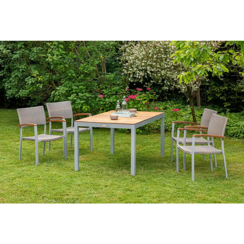 Gartensessel-Set in Holz, Metall, Kunststoff Silberfarben, Akaziefarben, Beige