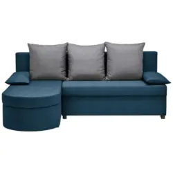Ecksofa in Webstoff Dunkelblau, Dunkelgrau 159/196 cm