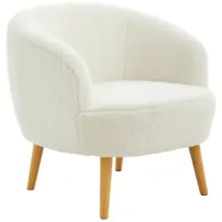 Sessel in Boucl&eacute;, Teddystoff Naturfarben, Wei&szlig;