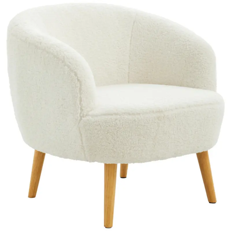 Sessel in Boucl&eacute;, Teddystoff Naturfarben, Wei&szlig;