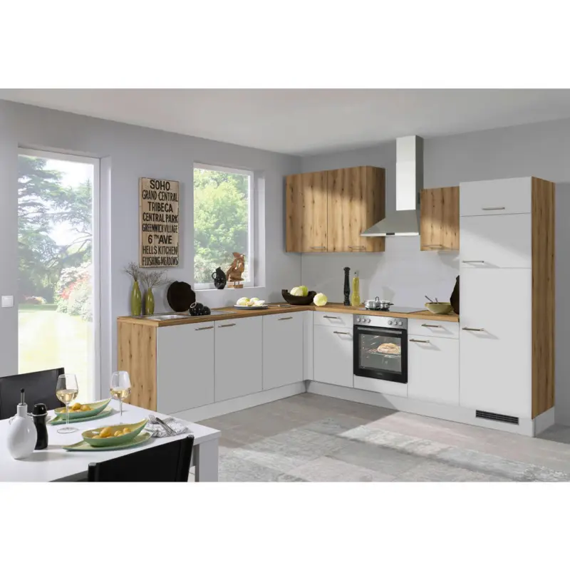 Eckk&uuml;che 245/285 cm in Eichefarben, Hellgrau