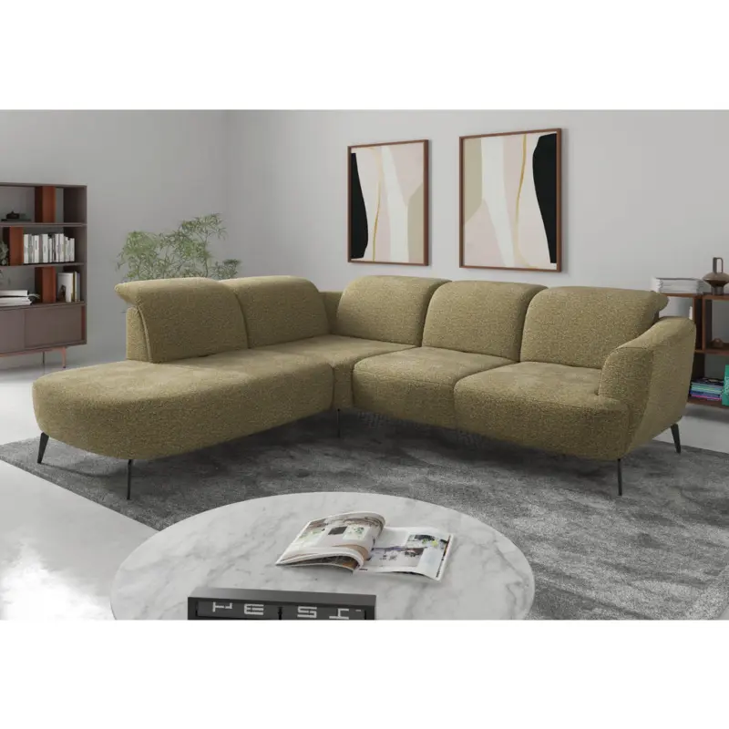 Ecksofa ZOE E in Chenille Olivgr&uuml;n 267/300 cm