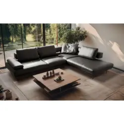 Ecksofa in Echtleder Anthrazit 306/237 cm