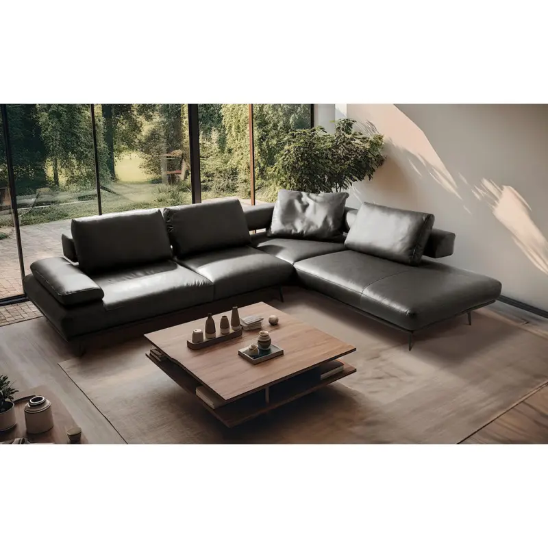 Ecksofa in Echtleder Anthrazit 306/237 cm