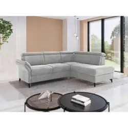 Ecksofa Glendale E in Flachgewebe Silberfarben 247/193 cm