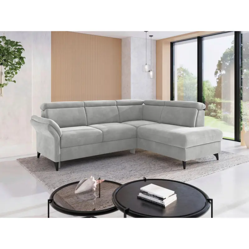 Ecksofa Glendale E in Flachgewebe Silberfarben 247/193 cm