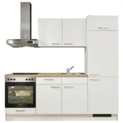 K&uuml;chenblock 220 cm in Wei&szlig;, Eichefarben