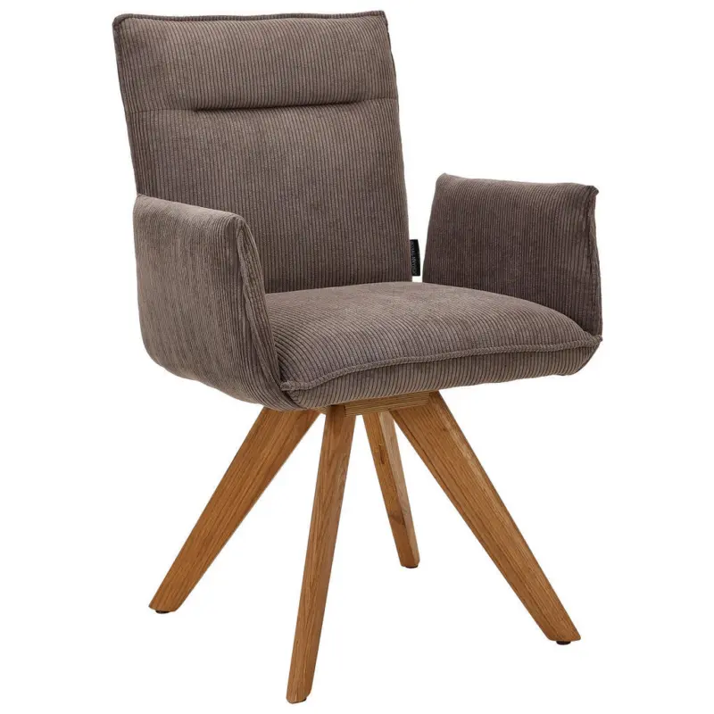 Armlehnstuhl in Holz, Textil Taupe