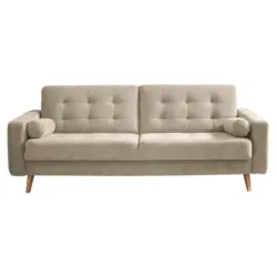 Schlafsofa in Velours Sandfarben Midcentury