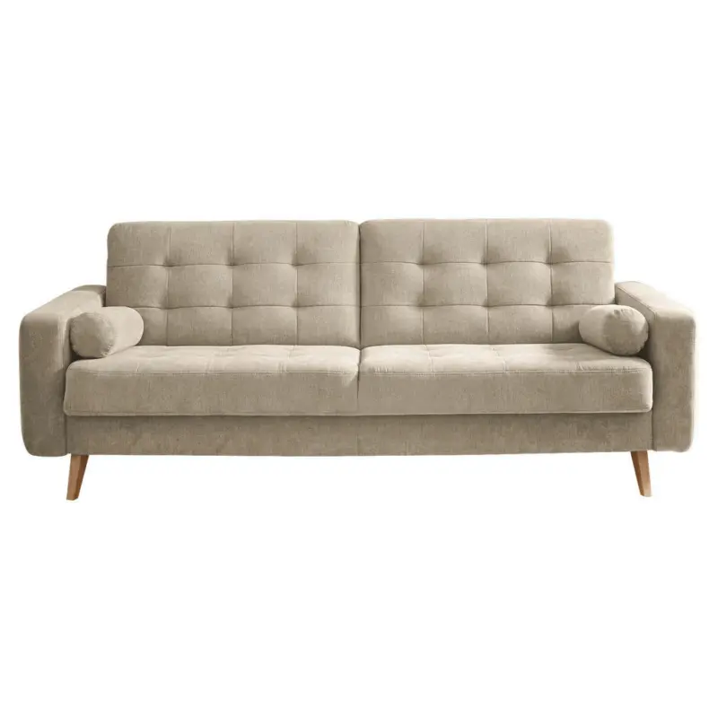 Schlafsofa in Velours Sandfarben Midcentury