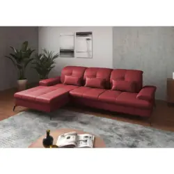 Ecksofa in Vliesstoff Kombination Echtleder/Stoff Rot 185/279 cm