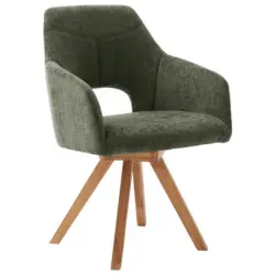 Armlehnstuhl in Holz, Textil Olivgr&uuml;n, Wildeiche