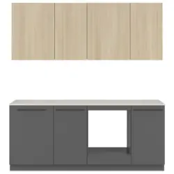 K&uuml;chenleerblock 210 cm in Grau, Eichefarben