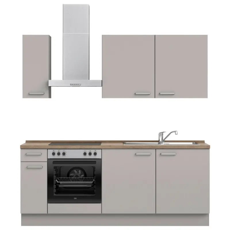 K&uuml;chenleerblock 210 cm in Grau, Eiche dunkel