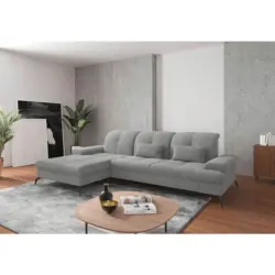 Ecksofa in Flachgewebe Hellgrau 185/279 cm