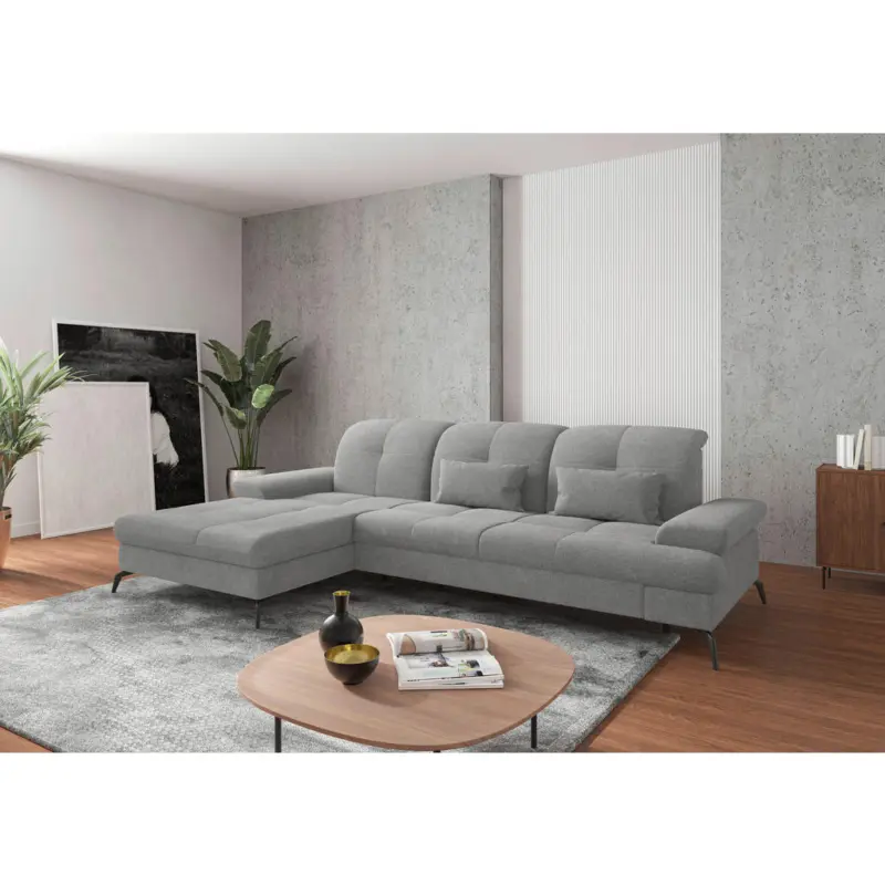 Ecksofa in Flachgewebe Hellgrau 185/279 cm