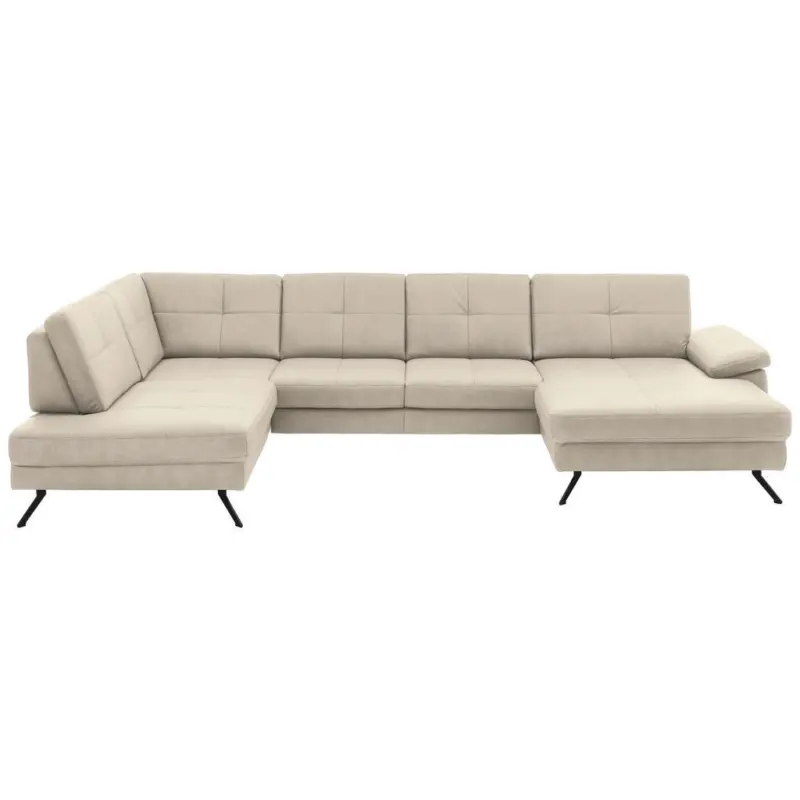 Wohnlandschaft in Lederlook, Mikrofaser Creme, Naturfarben