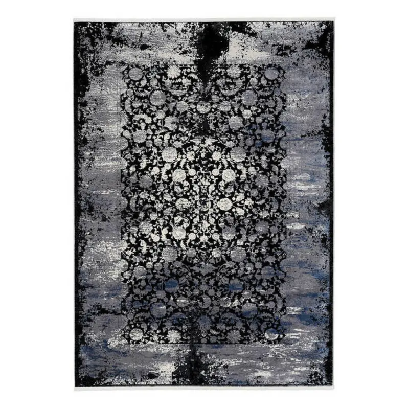 Webteppich 140/200 cm Colorado Flower Grau, Schwarz, Hellgrau, Dunkelgrau