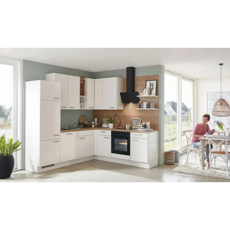 Eckk&uuml;che 245/225 cm in Eichefarben, Magnolie