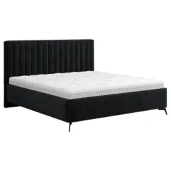 Polsterbett gepolstertes Kopfteil, Lattenrost, Bettkasten Schwarz 140/200 cm