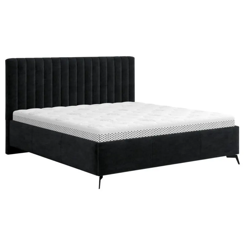 Polsterbett gepolstertes Kopfteil, Lattenrost, Bettkasten Schwarz 140/200 cm