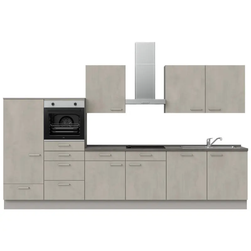 K&uuml;chenleerblock 360 cm in Grau, Schieferfarben, Hellgrau