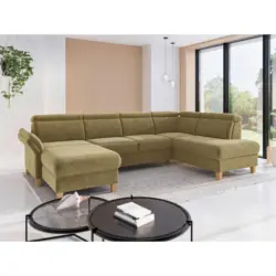 Wohnlandschaft Glendale E in Flachgewebe Olivgr&uuml;n