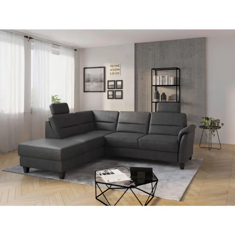 Ecksofa Palmera V in Mikrofaser Anthrazit 212/236 cm