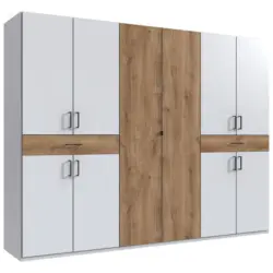 Dreht&uuml;renschrank in Wei&szlig;, Plankeneiche