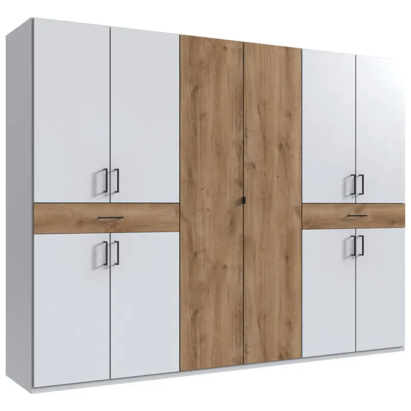 Dreht&uuml;renschrank in Wei&szlig;, Plankeneiche