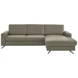 Ecksofa Beldomo premium in Echtleder Hellgrau 267/165 cm