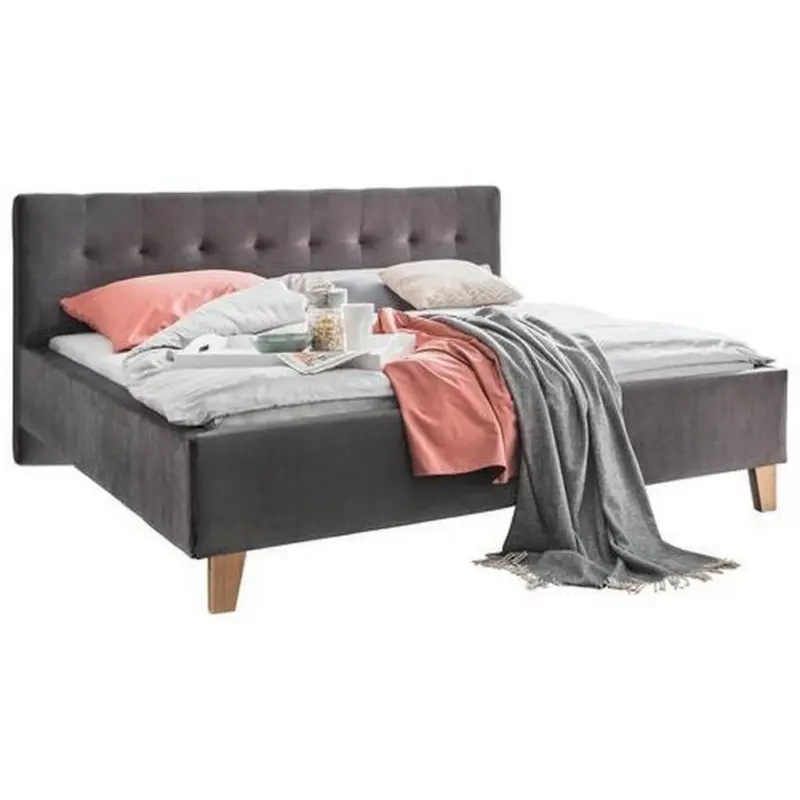 Polsterbett gepolstertes Kopfteil Dunkelgrau 180/200 cm