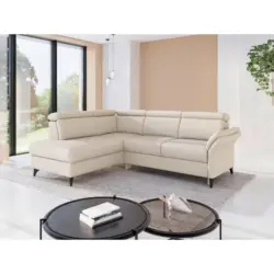 Ecksofa Glendale E in Flachgewebe Creme 193/247 cm