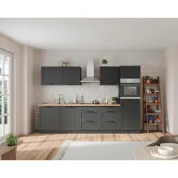 K&uuml;chenblock 300 cm in Grau, Eiche Wotan