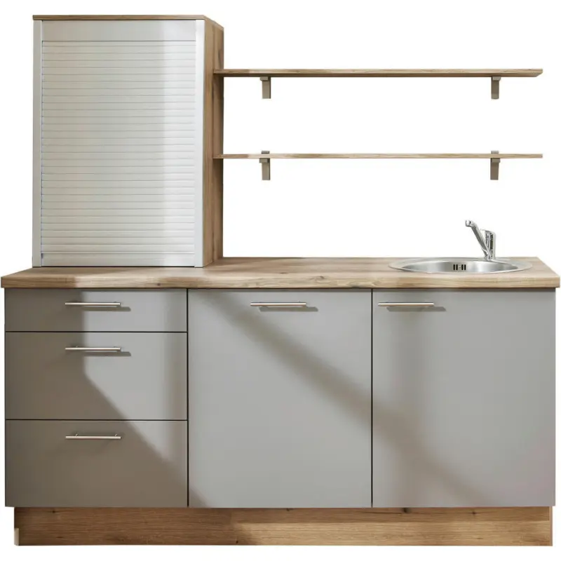 K&uuml;chenleerblock 180 cm in Grau, Eichefarben