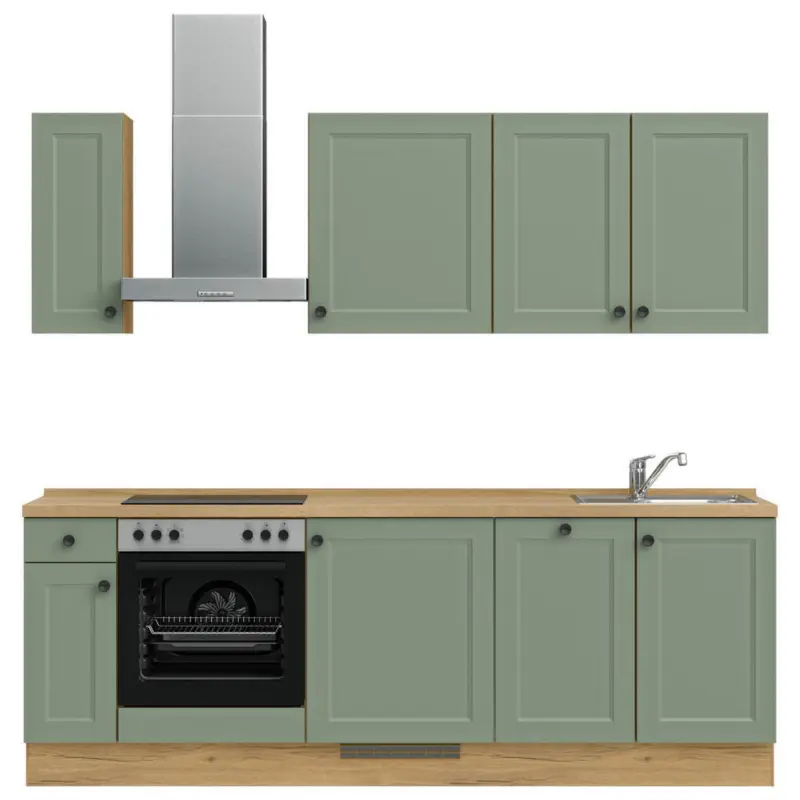 K&uuml;chenleerblock 240 cm in Gr&uuml;n, Eichefarben