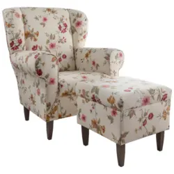 Sesselset in Webstoff Rot, Wengefarben, Beige