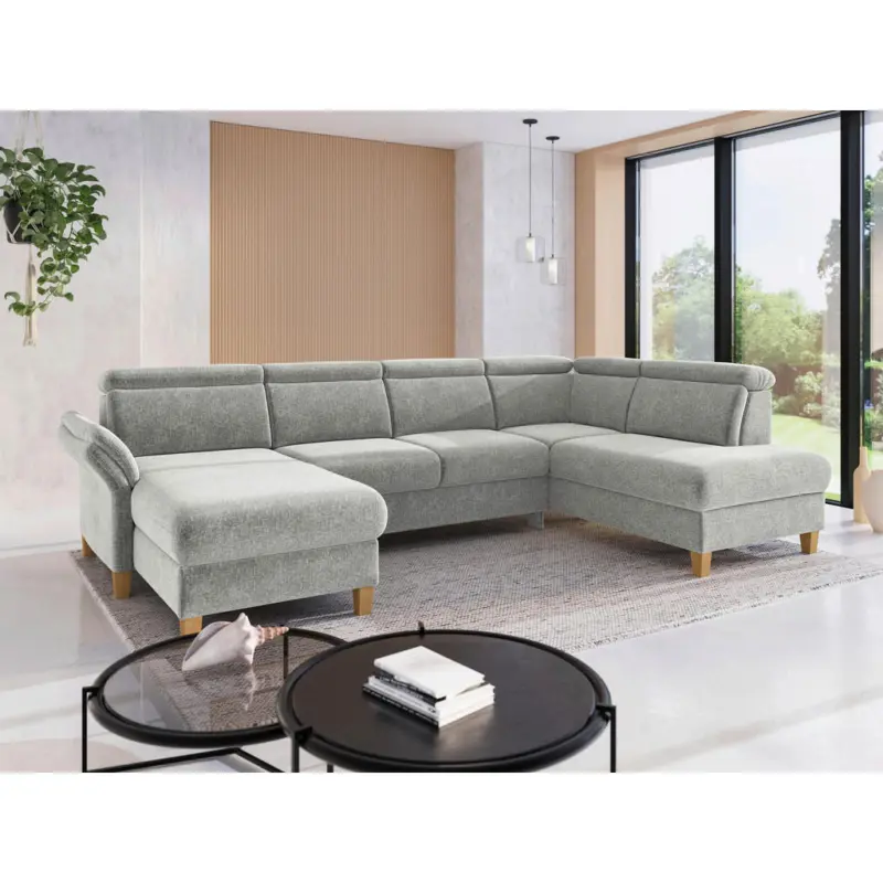 Wohnlandschaft Glendale E in Flachgewebe Hellgrau