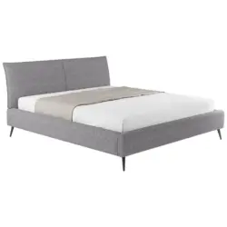 Polsterbett gepolstertes Kopfteil, Bettkasten, Lattenroste Graphitfarben, Grau, Hellbraun 140/200 cm