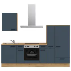 K&uuml;chenblock 270 cm in Eichefarben, Dunkelblau