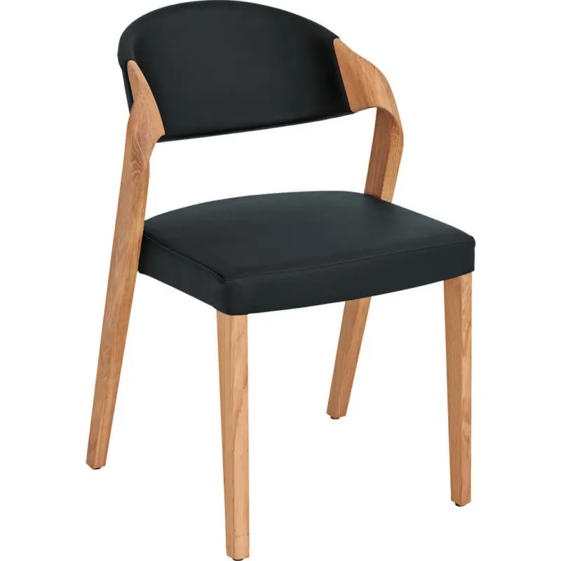 Stuhl in Holz, Leder Eichefarben, Dunkelblau