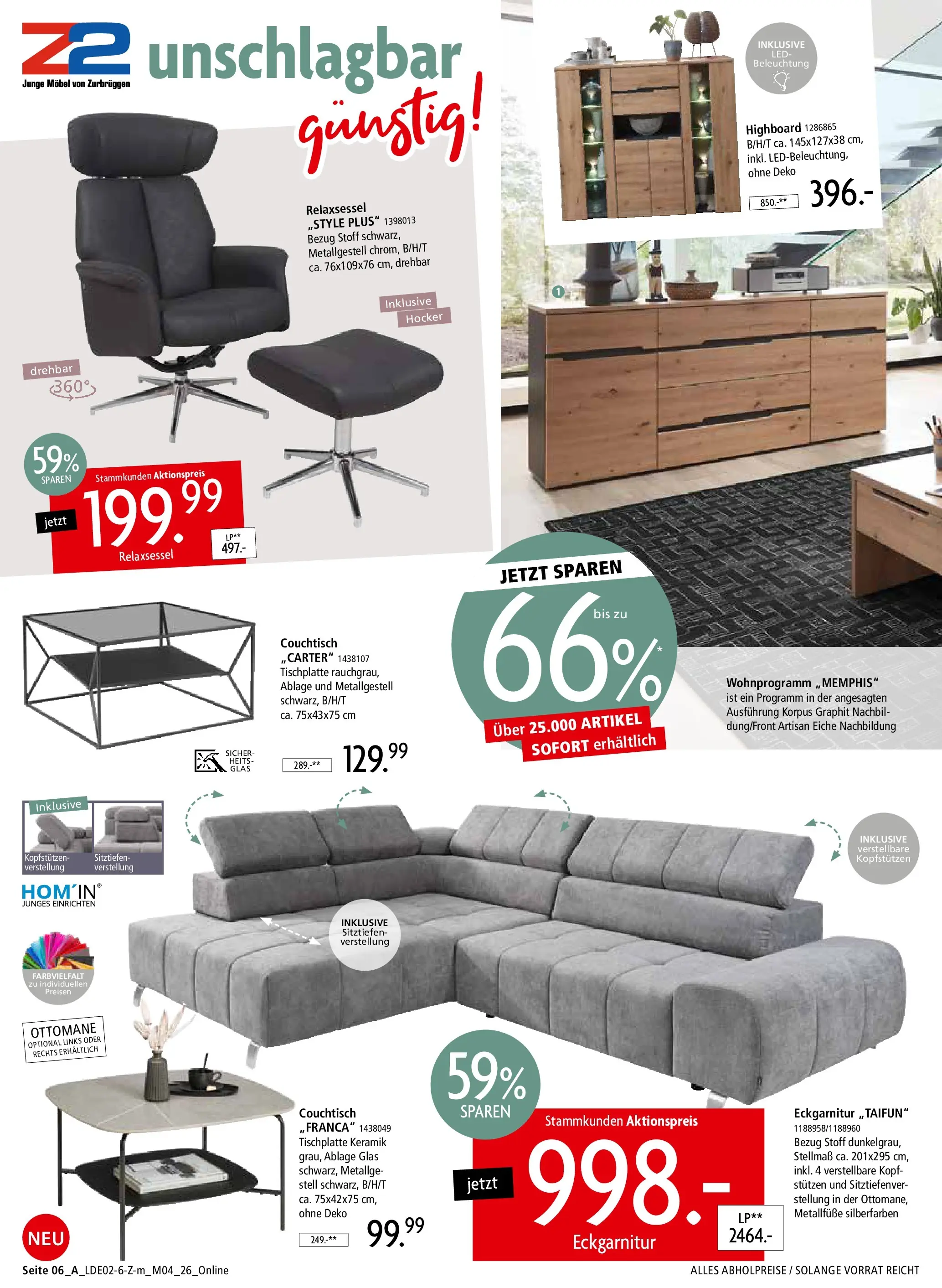 Zurbrüggen Unschlagbar günstig (ab 22.02.2026) zum Blättern | Seite: 8 | Produkte: Hocker, Relaxsessel, HIghboard, Couchtisch