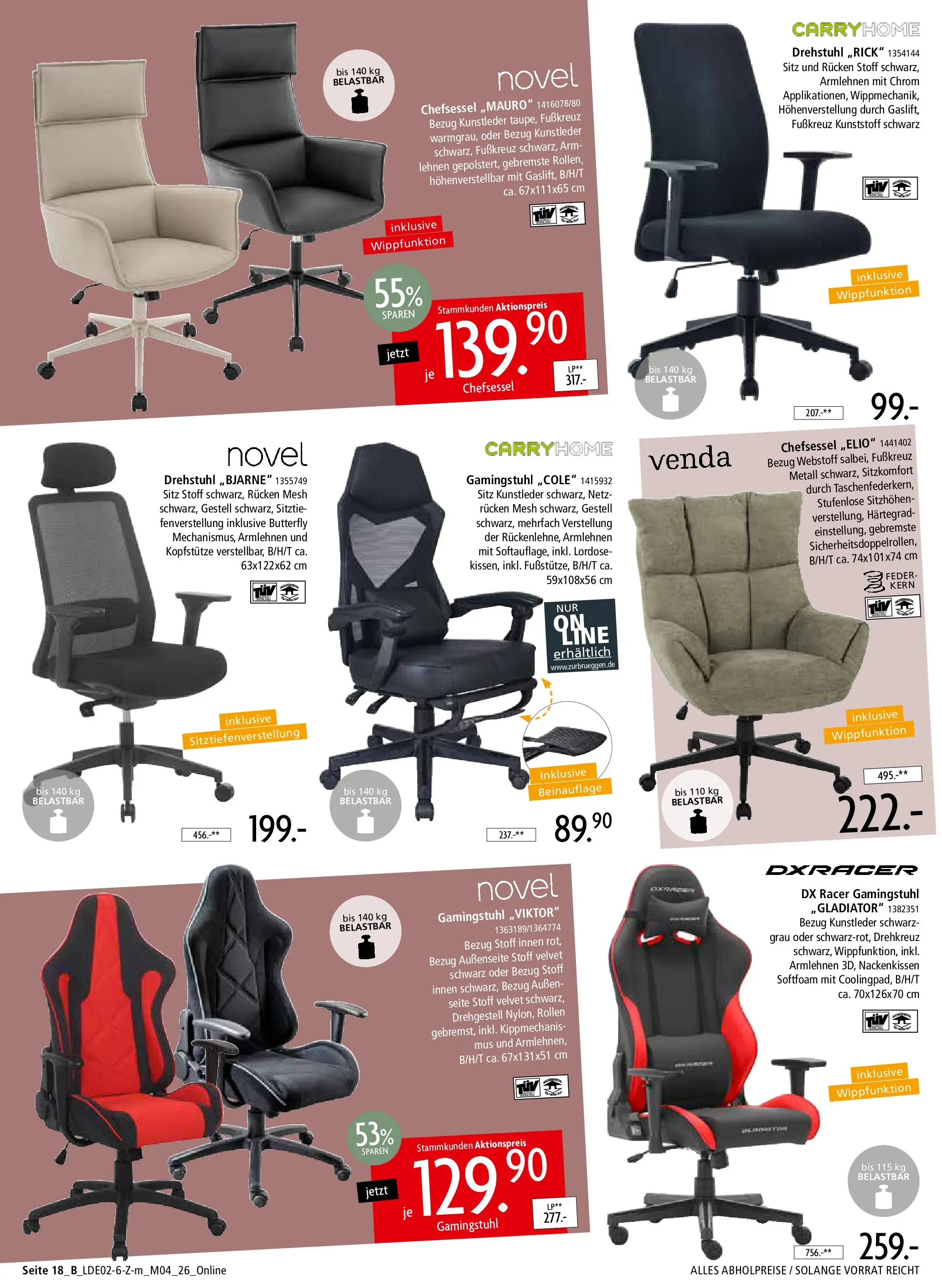 Zurbrüggen Unschlagbar günstig (ab 22.02.2026) zum Blättern | Seite: 42 | Produkte: Gamingstuhl, Chefsessel
